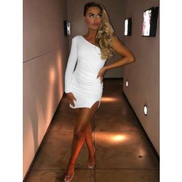 XXTAXN Women's One Shoulder Cocktail Party Dress in White