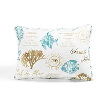 Lush Decor Harbor Life Reversible Quilt Set, 5 Piece Set, Twin/Twin XL, Blue & Taupe - Striped Nautical Quilt - Coastal Bedding Set With Throw Pillows - Beach Decor For Kids Bedroom Or Teens Dorm Room