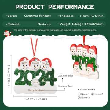 Personalized Christmas Ornaments 2024, Custom Engraved Family Name Snowman Christmas Ornaments for C...