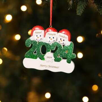 Personalized Christmas Ornaments 2024, Custom Engraved Family Name Snowman Christmas Ornaments for Christmas Tree Decorations (3 Names)