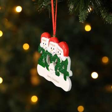 Personalized Christmas Ornaments 2024, Custom Engraved Family Name Snowman Christmas Ornaments for Christmas Tree Decorations (3 Names)