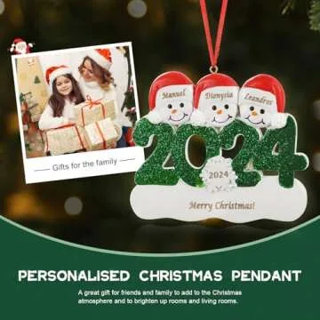 Personalized Christmas Ornaments 2024, Custom Engraved Family Name Snowman Christmas Ornaments for Christmas Tree Decorations (3 Names)