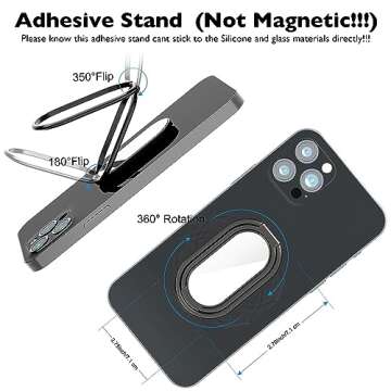 Phone Ring Holder Finger Kickstand, 360° Rotation Cell Phone Ring Holder Stand Metal Phone Back Grip for Magnetic Car Mount Foldable Cell Phone Stand Compatible with Most Smartphones