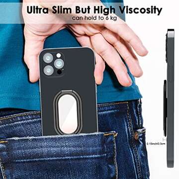 Phone Ring Holder Finger Kickstand, 360° Rotation Cell Phone Ring Holder Stand Metal Phone Back Grip for Magnetic Car Mount Foldable Cell Phone Stand Compatible with Most Smartphones