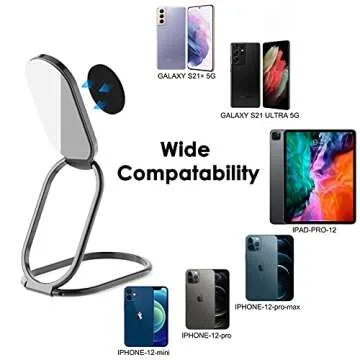 Phone Ring Holder Finger Kickstand, 360° Rotation Cell Phone Ring Holder Stand Metal Phone Back Grip for Magnetic Car Mount Foldable Cell Phone Stand Compatible with Most Smartphones