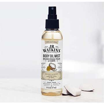 JR Watkins Natural Hydrating Body Oil Mist, Coconut Milk & Honey, Moisturizing Body Oil Spray for Glowing Skin, USA Made and Cruelty Free, 6 fl oz
