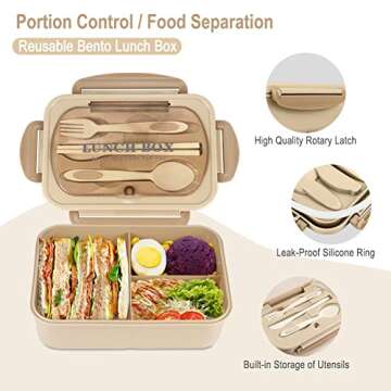 NatraProw Bento Box for Adult, 1200 ML Lunch Containers, LeakProof Lunch Box with Utensils, BPA Free...