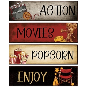 Movie Theater Decor Set - 4 Pieces Wooden Home Theater Accessories