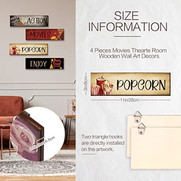 4 Pieces Wooden Movie Theater Decor Set for Home