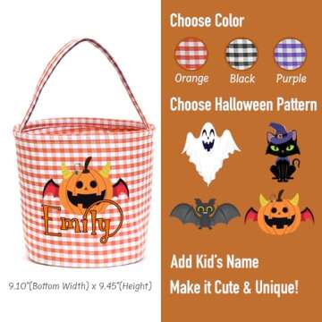 Magic Lunar Personalized Halloween Trick or Treat Bag with Name, Custom Candy Basket, Costume Ghost ...