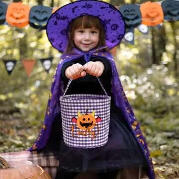 Magic Lunar Personalized Halloween Trick or Treat Bag with Name, Custom Candy Basket, Costume Ghost Bat Pumpkin Bucket, Gift Goodie Bags for Kids