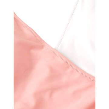 SweatyRocks Women's Sexy V Neck Tie Front Color Block One Piece Swimsuit Monokini Orange Medium