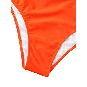 SweatyRocks Women's Sexy V Neck Tie Front Color Block One Piece Swimsuit Monokini Orange Medium