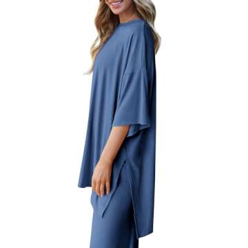 PRETTYGARDEN Women's 2 Piece Outfits Casual Short Sleeve Pullover Tops and Wide Leg Pants Lounge Sets Tracksuits (Blue,Large)