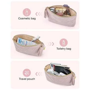 BAGSMART Cosmetic Pouch, Makeup Pouch Set,2 Pcs Small Makeup Bag for Purse,Travel Cosmetic Bag for Makeup Brushes Lipsticks Electonic Accessories, Pink+Black