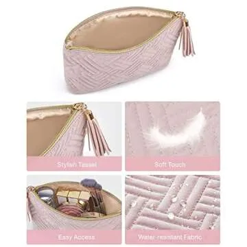 BAGSMART Cosmetic Pouch, Makeup Pouch Set,2 Pcs Small Makeup Bag for Purse,Travel Cosmetic Bag for Makeup Brushes Lipsticks Electonic Accessories, Pink+Black