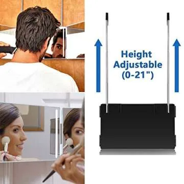 HIEEY 3 Way Mirror for Hair Cutting with LED,360 Trifold with Height Adjustable Telescoping Hooks,and 5X Magnification,for Makeup and Styling (Black)