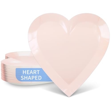 DYLIVeS 8.8'' Heart Shaped Pink Plates - Perfect for Parties! (40 Count)
