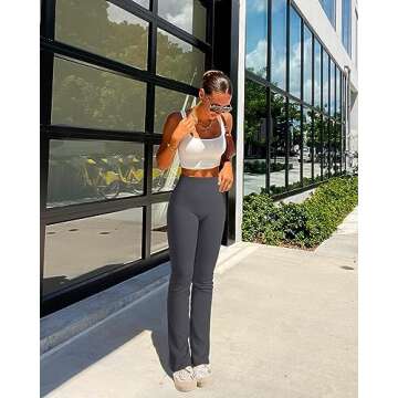 OQQ Women's 2 Piece Yoga Pants Ribbed Seamless Workout High Waist Athletic Straight Leg Leggings Black Darkgrey