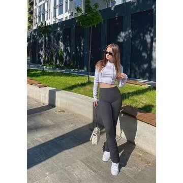 OQQ Women's 2 Piece Yoga Pants Ribbed Seamless Workout High Waist Athletic Straight Leg Leggings Black Darkgrey