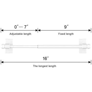 Coquilles Multi-Use Adjustable Magnetic Curtain Rods for Doors, Windows, Tool Boxes, 9-16 Inch, Easy Installation，2-Pack，White