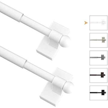 Coquilles Multi-Use Adjustable Magnetic Curtain Rods for Doors, Windows, Tool Boxes, 9-16 Inch, Easy Installation，2-Pack，White