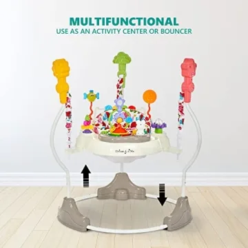 Dream On Me Zany 2-in-1 Baby Activity Center and Bouncer in Elephant Print, Sturdy and Strong Frame, 3 Height Positions, 360° Rotating Seat, 12 Songs with Flash Lights