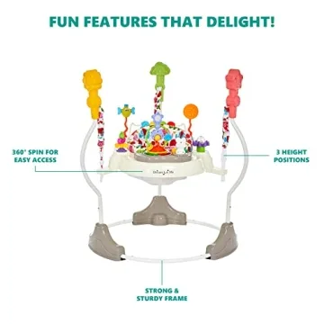 Dream On Me Zany 2-in-1 Baby Activity Center and Bouncer in Elephant Print, Sturdy and Strong Frame, 3 Height Positions, 360° Rotating Seat, 12 Songs with Flash Lights