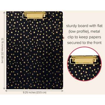 Vera Bradley Clipboard Folio with Refillable Lined Notepad, Black Padfolio with Interior Pocket and Pen Loop, Midnight Gold Dots