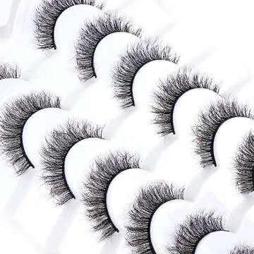 Wleec Beauty Short Fluffy Lashes, Wispy Lashes Natural Look, 10mm False Eyelashes (7 Pairs, Black, F...