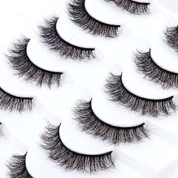 Wleec Beauty Short Fluffy Lashes, Wispy Lashes Natural Look, 10mm False Eyelashes (7 Pairs, Black, FM14)