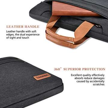 LONMEN 15.6 Inch Laptop Shoulder Bag,Computer Sleeve Carrying Case for Lenovo 15.6" Ideapad 330/15.6" HP EliteBook 850 G3 / Dell New Latitude 3590 Chromebook Ultrabook (Black)