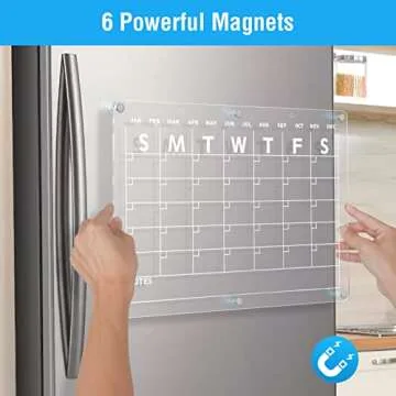 Acrylic Magnetic Dry Erase Board Calendar for Fridge, 16.5"x12" Inch Clear Dry Erase Calendar for Refrigerator, Magnetic Planning Calendar Includes 6 Colors Dry Erase Markers and Magnetic Pen Holder