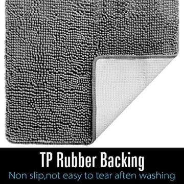 LOCHAS Luxury Bathroom Rug Shaggy Bath Mat 24 x 60 Inch, Washable Non Slip Bath Rugs for Bathroom Shower, Soft Plush Chenille Absorbent Carpets Mats, Gray