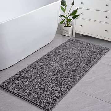 LOCHAS Luxury Bathroom Rug Shaggy Bath Mat 24 x 60 Inch, Washable Non Slip Bath Rugs for Bathroom Shower, Soft Plush Chenille Absorbent Carpets Mats, Gray