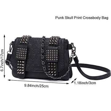 BelonYou Women Punk Skull Shoulder Top-Handle Bag Goth Rivet Purse Handbag PU Leather Chain Satchel ...