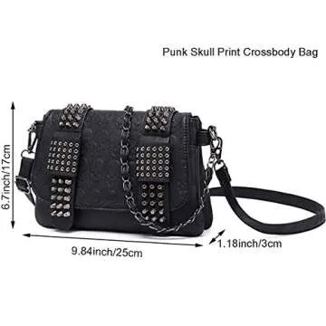 BelonYou Women Punk Skull Shoulder Bag - Edgy Gothic Rivet Purse