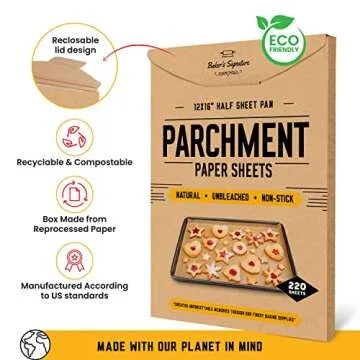 220 PCS Parchment Paper Baking Sheets, 12x16 Inches by Baker's Signature | Precut Non-Stick & Unbleached - Will Not Curl or Burn, Non-Toxic & Comes in Convenient Packaging