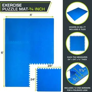 ProsourceFit Extra Thick Puzzle Exercise Mat , EVA Foam Interlocking Tiles for Protective, Cushioned...
