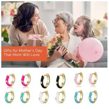 Small Gold Hoop Earrings Set, 18K Gold Plated Enamel Colorful Hoop Earrings 6 Pairs Colored Small Gold Huggie Hoop Earrings 10mm, Tiny and Chic Enamel Earrings for Women Girls