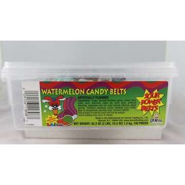 Sour Power Candy Belts, Watermelon Belts, 150-Count Tubs, 42.3 Ounce (Pack of 2)