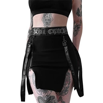 Goth Bodycon Mini Skirt Punk Double Slit Black Gothic Tight Short Split Y2k Grunge Alt Emo Cute Skir...