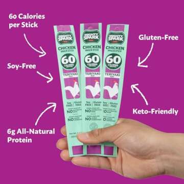 Mighty Spark Chicken Snack Sticks - Teriyaki - 6g of Protein, No Antibiotics, No Hormones, Gluten Free, Soy Free Meat Sticks - High Protein Keto Snacks, Weight Watchers Approved - 12 Count