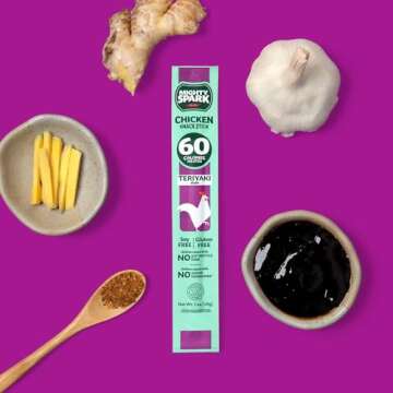 Mighty Spark Chicken Snack Sticks - Teriyaki - 6g of Protein, No Antibiotics, No Hormones, Gluten Free, Soy Free Meat Sticks - High Protein Keto Snacks, Weight Watchers Approved - 12 Count