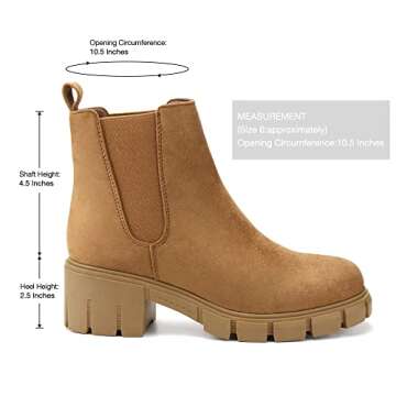 starmerx Women Platform Ankle Boots Elastic Chelsea Boots Mid Heel Slip on Booties (7,Lt.Brown)