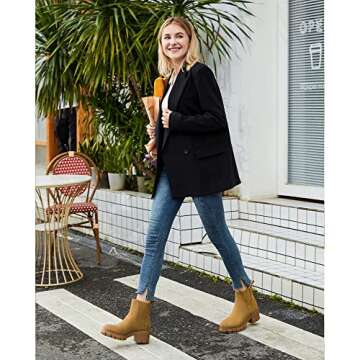 starmerx Women Platform Ankle Boots Elastic Chelsea Boots Mid Heel Slip on Booties (7,Lt.Brown)