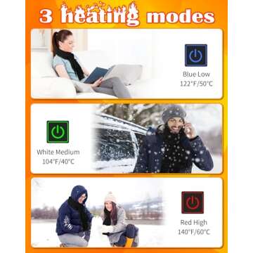 Rechargeable Heated Scarf for Women Men, Electric Scarfs Heated With 5000mah Power Bank, Heated Neck Scarf 13Hours Long Lasting, Heating Scarf 3 Temperature Levels for Birthday Christmas Gifts Black