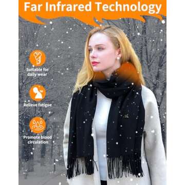 Rechargeable Heated Scarf for Women Men, Electric Scarfs Heated With 5000mah Power Bank, Heated Neck Scarf 13Hours Long Lasting, Heating Scarf 3 Temperature Levels for Birthday Christmas Gifts Black