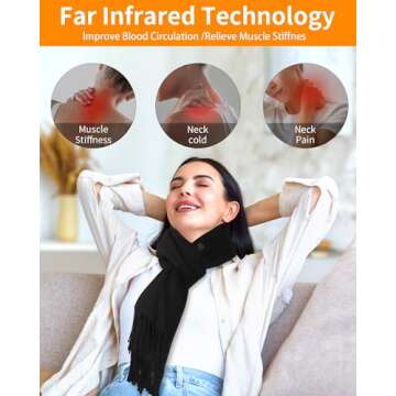 Rechargeable Heated Scarf for Women Men, Electric Scarfs Heated With 5000mah Power Bank, Heated Neck Scarf 13Hours Long Lasting, Heating Scarf 3 Temperature Levels for Birthday Christmas Gifts Black