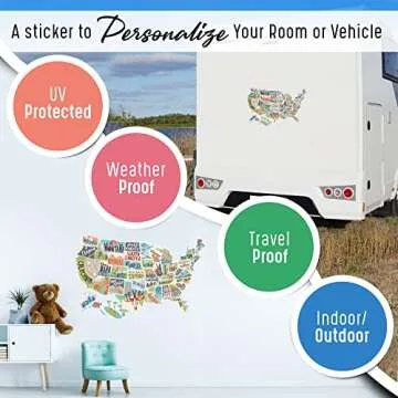 RV State Sticker Travel Map of The United States | 50 States Stickers of US | Vinyl Decal Bumper Sticker for RVs | USA States Stickers for Camper Trailer Accessories RV Map of States Visited